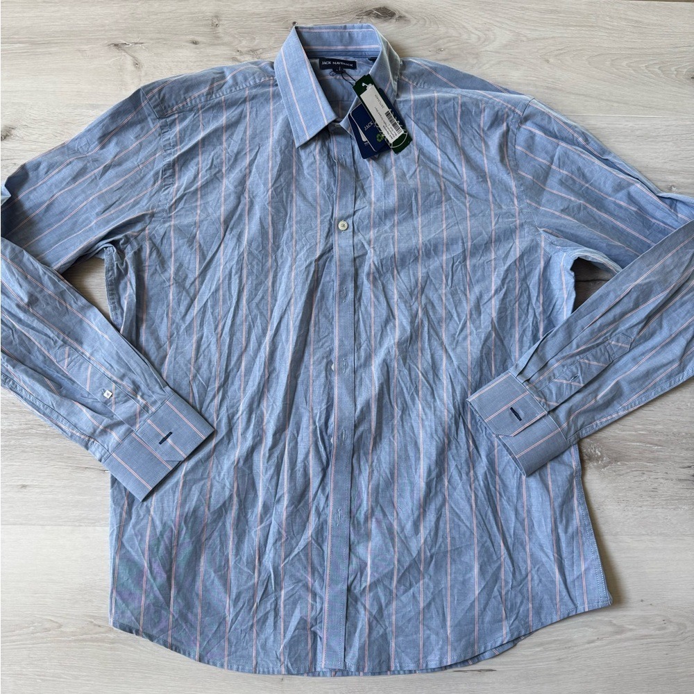 Jack Maverick Manhattan Poplin Check Dress Shirt Blue Red Striped New With‎ Tags